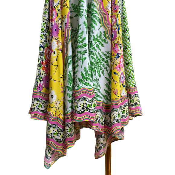 SALONI Zuri Handkerchief-hem Floral Silk Dress V Neckline Back Zip Sleeveless 10 - Picture 4 of 12